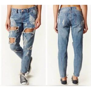 One by One Teaspoon Trashed Free Birds Low Rise Rigid Skinny 7/8 Length Jeans 29